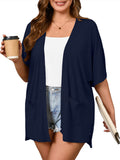 Women Plus Size Lightweight Cardigan Summer Short Sleeve Open Front Cardigan with Pockets