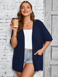 Women Plus Size Lightweight Cardigan Summer Short Sleeve Open Front Cardigan with Pockets