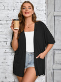 Women Plus Size Lightweight Cardigan Summer Short Sleeve Open Front Cardigan with Pockets