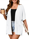 Women Plus Size Lightweight Cardigan Summer Short Sleeve Open Front Cardigan with Pockets