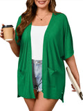 Women Plus Size Lightweight Cardigan Summer Short Sleeve Open Front Cardigan with Pockets