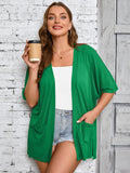 Women Plus Size Lightweight Cardigan Summer Short Sleeve Open Front Cardigan with Pockets