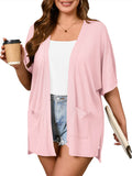 Women Plus Size Lightweight Cardigan Summer Short Sleeve Open Front Cardigan with Pockets
