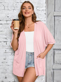 Women Plus Size Lightweight Cardigan Summer Short Sleeve Open Front Cardigan with Pockets