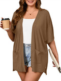 Women Plus Size Lightweight Cardigan Summer Short Sleeve Open Front Cardigan with Pockets