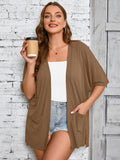 Women Plus Size Lightweight Cardigan Summer Short Sleeve Open Front Cardigan with Pockets