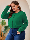 SHOWMALL Women's Plus Size Button Front Cropped Cardigan