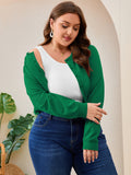 SHOWMALL Women's Plus Size Button Front Cropped Cardigan