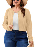 SHOWMALL Women's Plus Size Button Front Cropped Cardigan