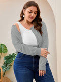 SHOWMALL Women's Plus Size Button Front Cropped Cardigan