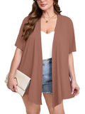 Women's Plus Size Short Sleeve Shrugs & Boleros with Pockets Cardigan