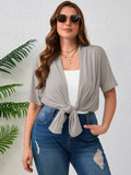 Women's Plus Size Summer Shrugs Draped Front Open Boleros Short Sleeve Cardigan