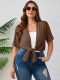 Women's Plus Size Summer Shrugs Draped Front Open Boleros Short Sleeve Cardigan