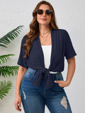 Women's Plus Size Summer Shrugs Draped Front Open Boleros Short Sleeve Cardigan