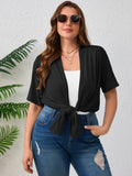 Women's Plus Size Summer Shrugs Draped Front Open Boleros Short Sleeve Cardigan