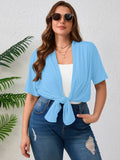 Women's Plus Size Summer Shrugs Draped Front Open Boleros Short Sleeve Cardigan