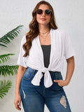 Women's Plus Size Summer Shrugs Draped Front Open Boleros Short Sleeve Cardigan