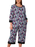 Plus 2 Piece PJS Soft Sleepwear 3/4 Sleeve Top and Waisted Adjustable Capri Pants