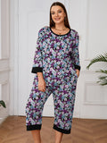 Plus 2 Piece PJS Soft Sleepwear 3/4 Sleeve Top and Waisted Adjustable Capri Pants
