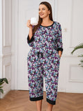 Plus 2 Piece PJS Soft Sleepwear 3/4 Sleeve Top and Waisted Adjustable Capri Pants