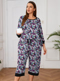 Plus 2 Piece PJS Soft Sleepwear 3/4 Sleeve Top and Waisted Adjustable Capri Pants