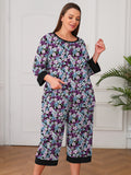 Plus 2 Piece PJS Soft Sleepwear 3/4 Sleeve Top and Waisted Adjustable Capri Pants