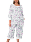 Plus 2 Piece PJS Soft Sleepwear 3/4 Sleeve Top and Waisted Adjustable Capri Pants