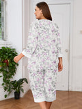 Plus 2 Piece PJS Soft Sleepwear 3/4 Sleeve Top and Waisted Adjustable Capri Pants
