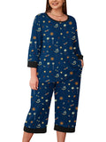 Plus 2 Piece PJS Soft Sleepwear 3/4 Sleeve Top and Waisted Adjustable Capri Pants
