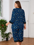 Plus 2 Piece PJS Soft Sleepwear 3/4 Sleeve Top and Waisted Adjustable Capri Pants