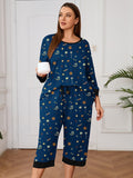 Plus 2 Piece PJS Soft Sleepwear 3/4 Sleeve Top and Waisted Adjustable Capri Pants