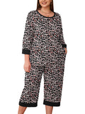 Plus 2 Piece PJS Soft Sleepwear 3/4 Sleeve Top and Waisted Adjustable Capri Pants