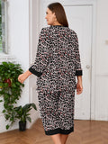 Plus 2 Piece PJS Soft Sleepwear 3/4 Sleeve Top and Waisted Adjustable Capri Pants