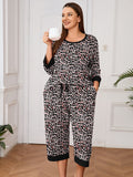 Plus 2 Piece PJS Soft Sleepwear 3/4 Sleeve Top and Waisted Adjustable Capri Pants