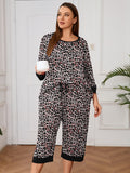 Plus 2 Piece PJS Soft Sleepwear 3/4 Sleeve Top and Waisted Adjustable Capri Pants