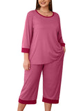 Plus 2 Piece PJS Soft Sleepwear 3/4 Sleeve Top and Waisted Adjustable Capri Pants