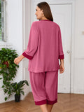 Plus 2 Piece PJS Soft Sleepwear 3/4 Sleeve Top and Waisted Adjustable Capri Pants