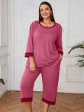 Plus 2 Piece PJS Soft Sleepwear 3/4 Sleeve Top and Waisted Adjustable Capri Pants