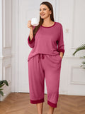 Plus 2 Piece PJS Soft Sleepwear 3/4 Sleeve Top and Waisted Adjustable Capri Pants