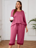 Plus 2 Piece PJS Soft Sleepwear 3/4 Sleeve Top and Waisted Adjustable Capri Pants