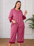 Plus 2 Piece PJS Soft Sleepwear 3/4 Sleeve Top and Waisted Adjustable Capri Pants