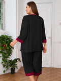 Plus 2 Piece PJS Soft Sleepwear 3/4 Sleeve Top and Waisted Adjustable Capri Pants