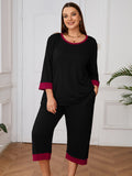 Plus 2 Piece PJS Soft Sleepwear 3/4 Sleeve Top and Waisted Adjustable Capri Pants