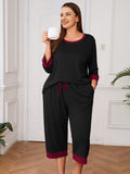 Plus 2 Piece PJS Soft Sleepwear 3/4 Sleeve Top and Waisted Adjustable Capri Pants