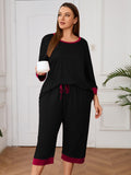 Plus 2 Piece PJS Soft Sleepwear 3/4 Sleeve Top and Waisted Adjustable Capri Pants