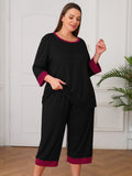 Plus 2 Piece PJS Soft Sleepwear 3/4 Sleeve Top and Waisted Adjustable Capri Pants