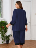 Plus 2 Piece PJS Soft Sleepwear 3/4 Sleeve Top and Waisted Adjustable Capri Pants