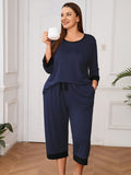 Plus 2 Piece PJS Soft Sleepwear 3/4 Sleeve Top and Waisted Adjustable Capri Pants