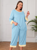 Plus 2 Piece PJS Soft Sleepwear 3/4 Sleeve Top and Waisted Adjustable Capri Pants