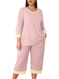 Plus 2 Piece PJS Soft Sleepwear 3/4 Sleeve Top and Waisted Adjustable Capri Pants